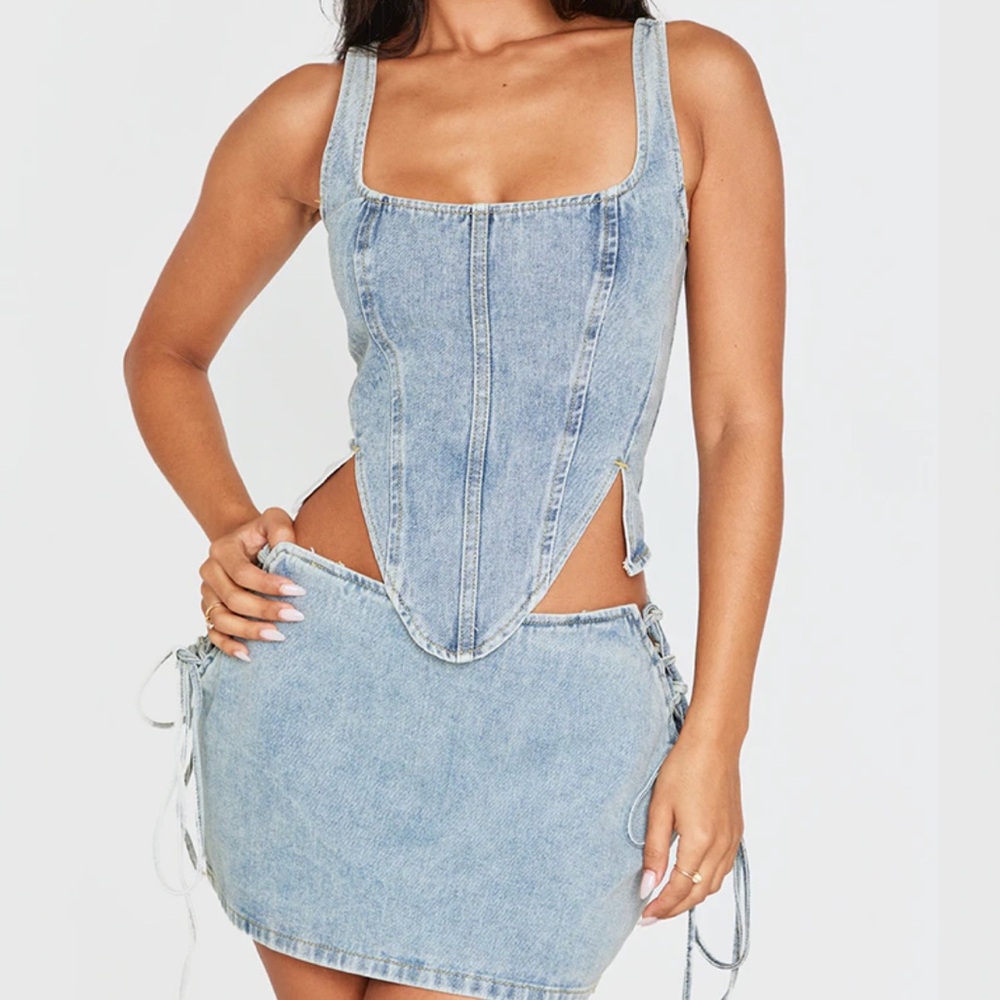 Vintage wash denim lace up corset top